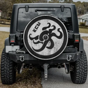 Distressed kanji circle octopus logo spare tire cover for Jeep with camera hole option