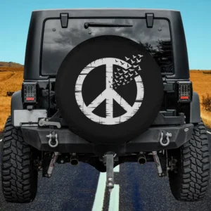 distressed peace symbol flying birds activist spare tire cover no camera hole