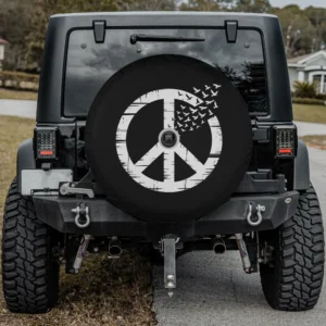 distressed peace symbol flying birds activist spare tire cover with camera hole