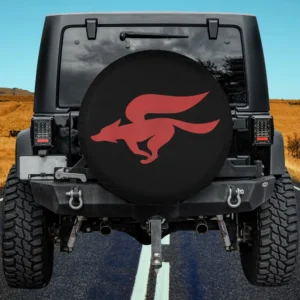 distressed red fox logo black nintendo star fox spare tire cover no camera hole