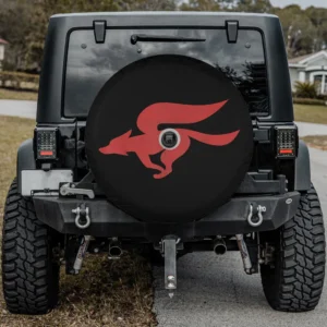 distressed red fox logo black nintendo star fox spare tire cover with camera hole