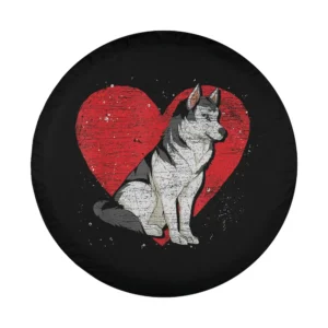 Distressed red heart Siberian Husky dog lover design graphic for tire cover