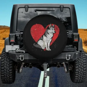 Distressed red heart Siberian Husky dog lover spare tire cover no camera hole