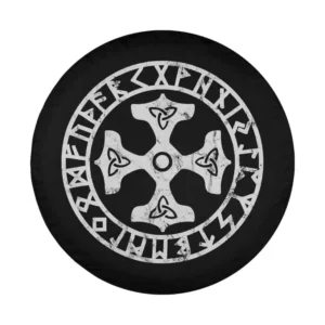 Distressed runic circle and Celtic knot Thors Hammer Norse mythology design for spare tire cover