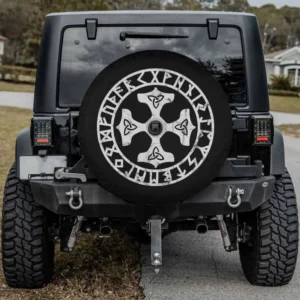 Distressed runic circle and Celtic knot Thors Hammer spare tire cover with backup camera hole for Honda CRV