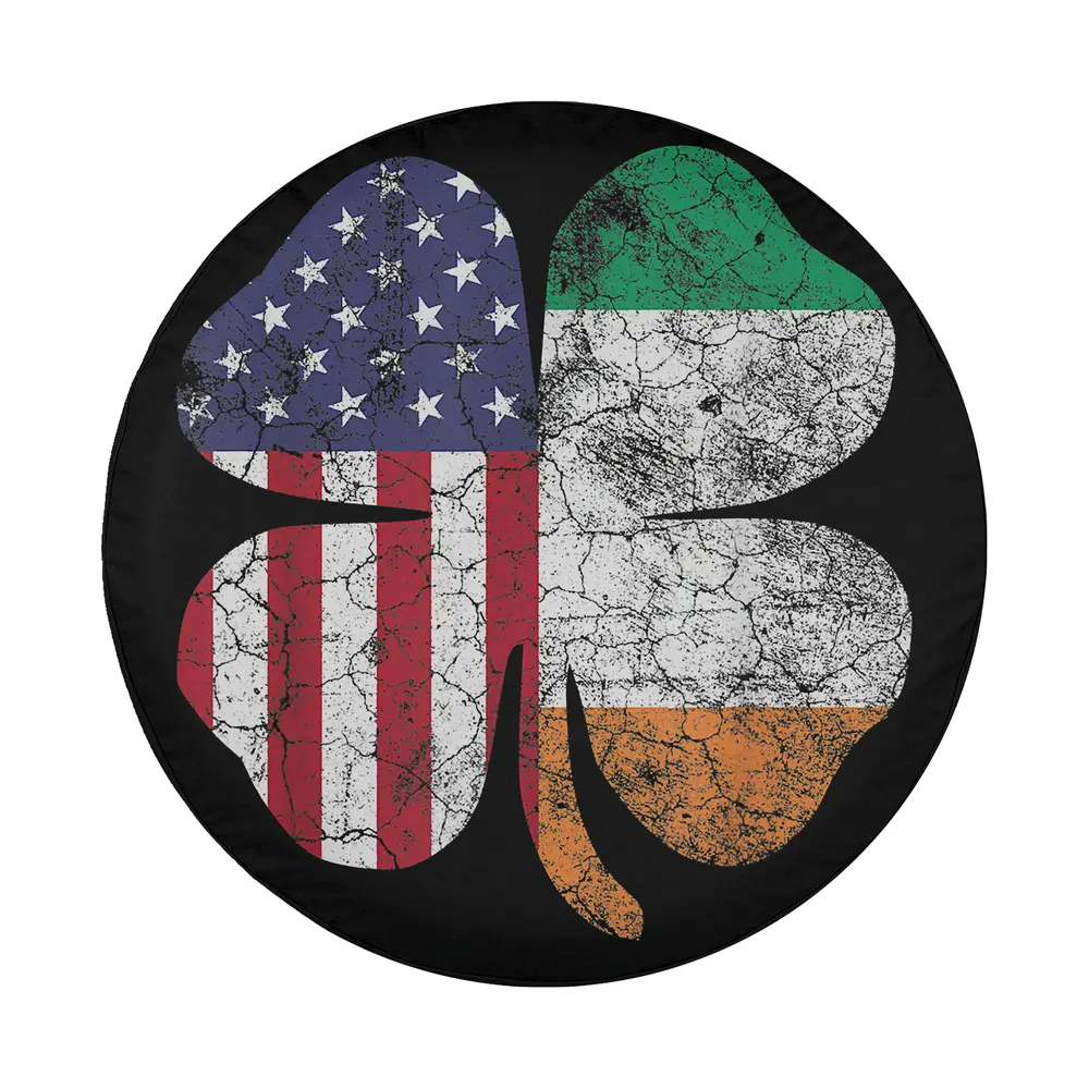 Distressed shamrock American Ireland flag St. Patrick's Day tire cover design only