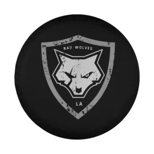 distressed shield wolf head logo spare tire cover graphic design