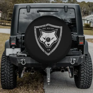 distressed shield wolf head logo spare tire cover with camera hole for Jeep