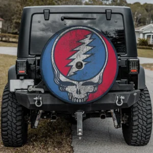 Distressed Steal Your Face skull vintage band spare tire cover with camera hole for Ford Bronco