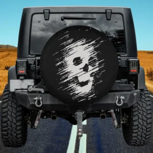 Distressed streaked skull Y2k grunge goth spare tire cover with no camera hole on Jeep