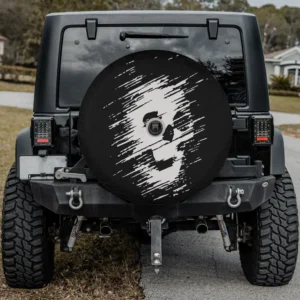 Distressed streaked skull Y2k grunge goth spare tire cover with backup camera hole for SUV