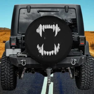 distressed vampire monster teeth dog spare tire cover no camera hole for Jeep
