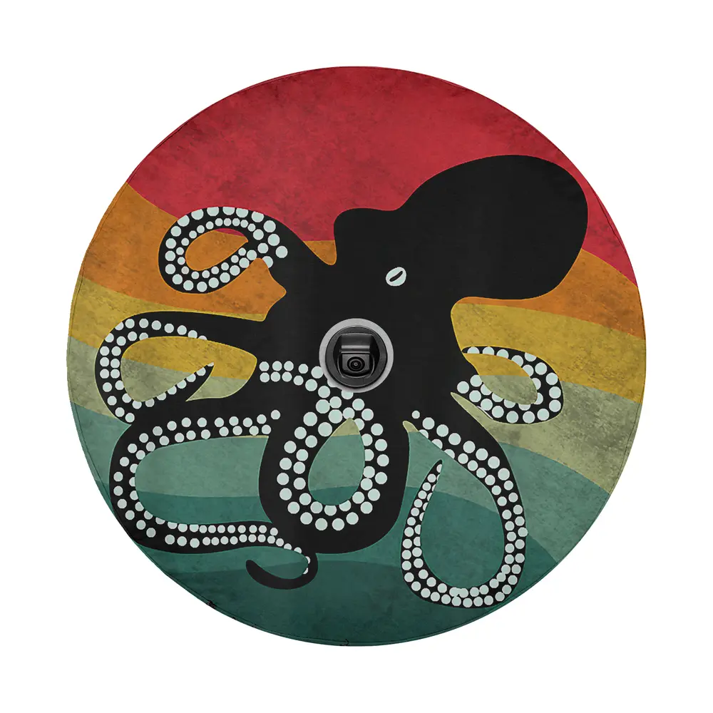 distressed vintage rainbow octopus silhouette design for spare tire cover