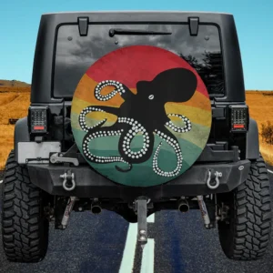 distressed vintage rainbow octopus silhouette spare tire cover without camera hole