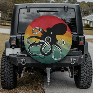 distressed vintage rainbow octopus silhouette spare tire cover with backup camera hole
