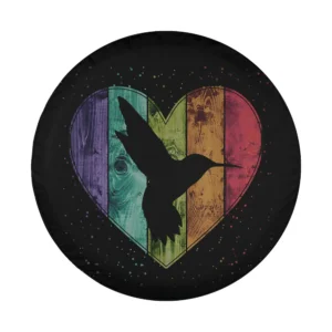 Distressed wooden heart rainbow hummingbird colorful design for spare tire cover