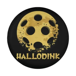 Distressed yellow pickleball hallodink Halloween design for spare tire cover