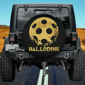 Distressed yellow pickleball hallodink Halloween spare tire cover no camera hole