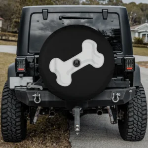white dog bone black minimalist dog spare tire cover with camera hole