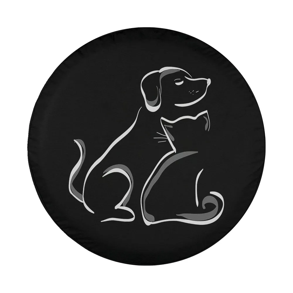 Minimalist dog and cat friendship silhouette line art design only
