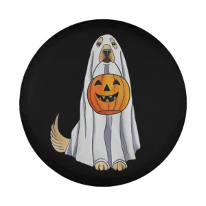 Dog ghost costume and pumpkin Halloween design for spare tire cover