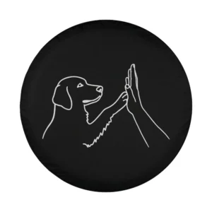 minimalist line art dog paw human hand high five design for tire cover
