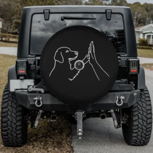 aesthetic line art dog paw human hand high five spare tire cover with camera hole