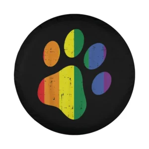 Dog paw print LGBTQ rainbow flag graphic design for spare tire cover