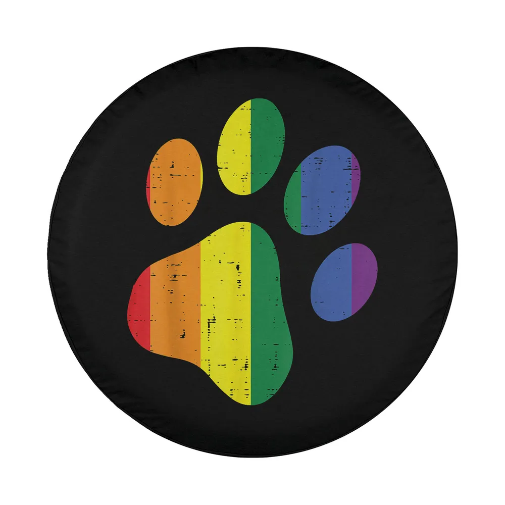 Dog paw print LGBTQ rainbow flag graphic design for spare tire cover