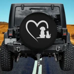 Dog puppy and baby cat heart animal spare tire cover on Jeep