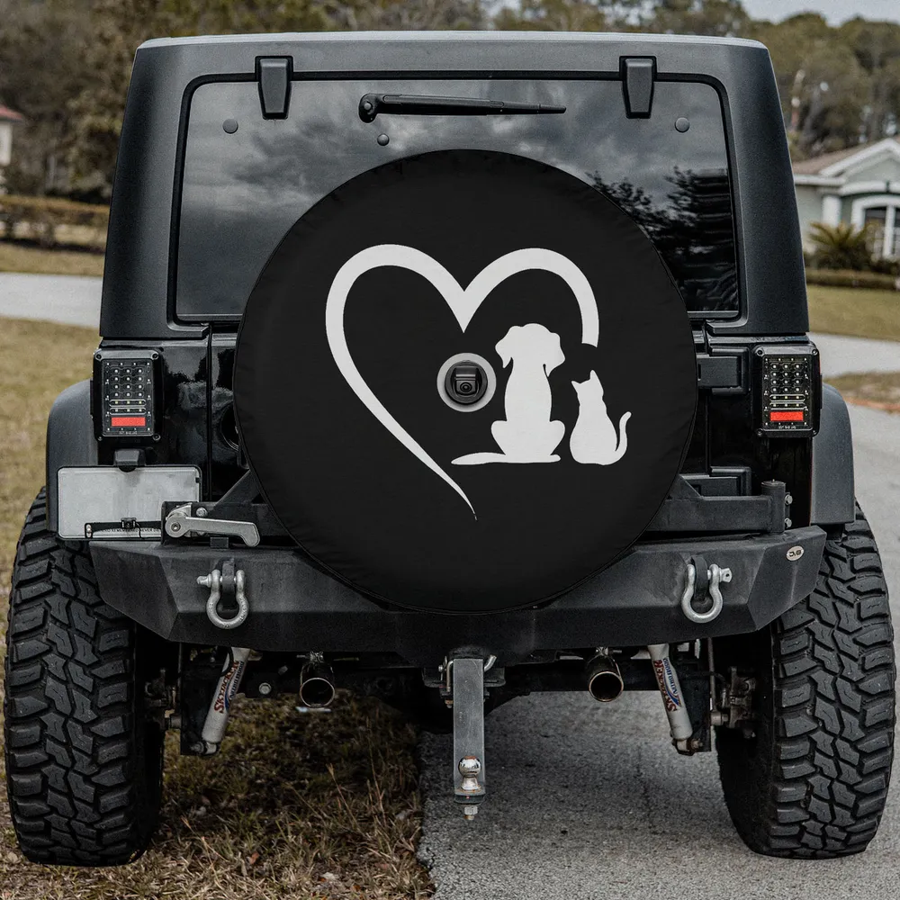 Dog puppy baby cat heart animal spare tire cover with camera hole