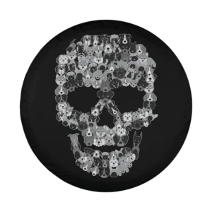 Dog skull and creepy puppy skeletons Halloween design for spare tire cover