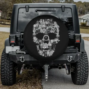 Dog skull and puppy skeletons Halloween spare tire cover with backup camera hole