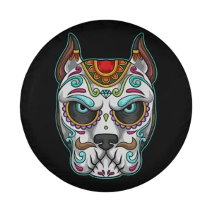 Dog sugar skull diamond forehead day of the dead design for spare tire cover
