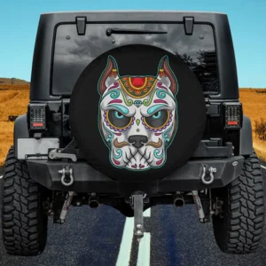 Dog sugar skull diamond forehead day of the dead spare tire cover no camera hole