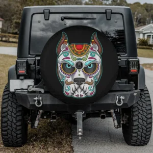 Dog sugar skull diamond forehead day of the dead spare tire cover with camera hole