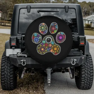 Dotted mandala paw print cat spare tire cover for backup camera vehicles