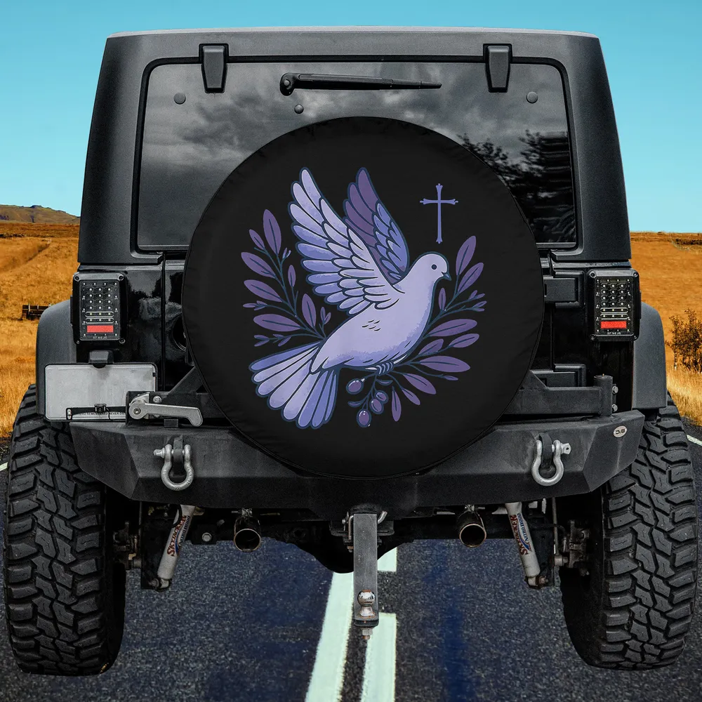 Holy Spirit dove and cross Christian religious symbol spare tire cover with no camera hole