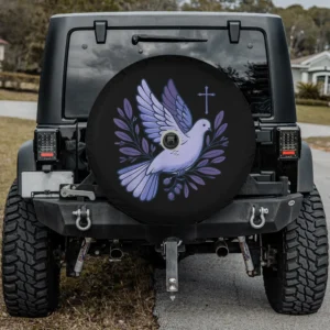 Holy Spirit dove and cross Christian religious symbol spare tire cover with backup camera hole