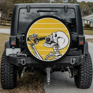 Drinking beer skull Halloween spare tire cover with camera hole