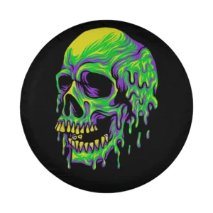 Drippin purple and green skull with melting effect for Mardi Gras carnival spare tire cover