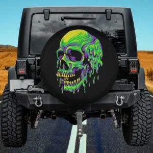 Drippin purple green skull mardi gras carnival spare tire cover with no camera hole for Jeep, SUV, or RV