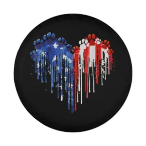 Patriotic dripping heart dog paw American flag design for tire cover