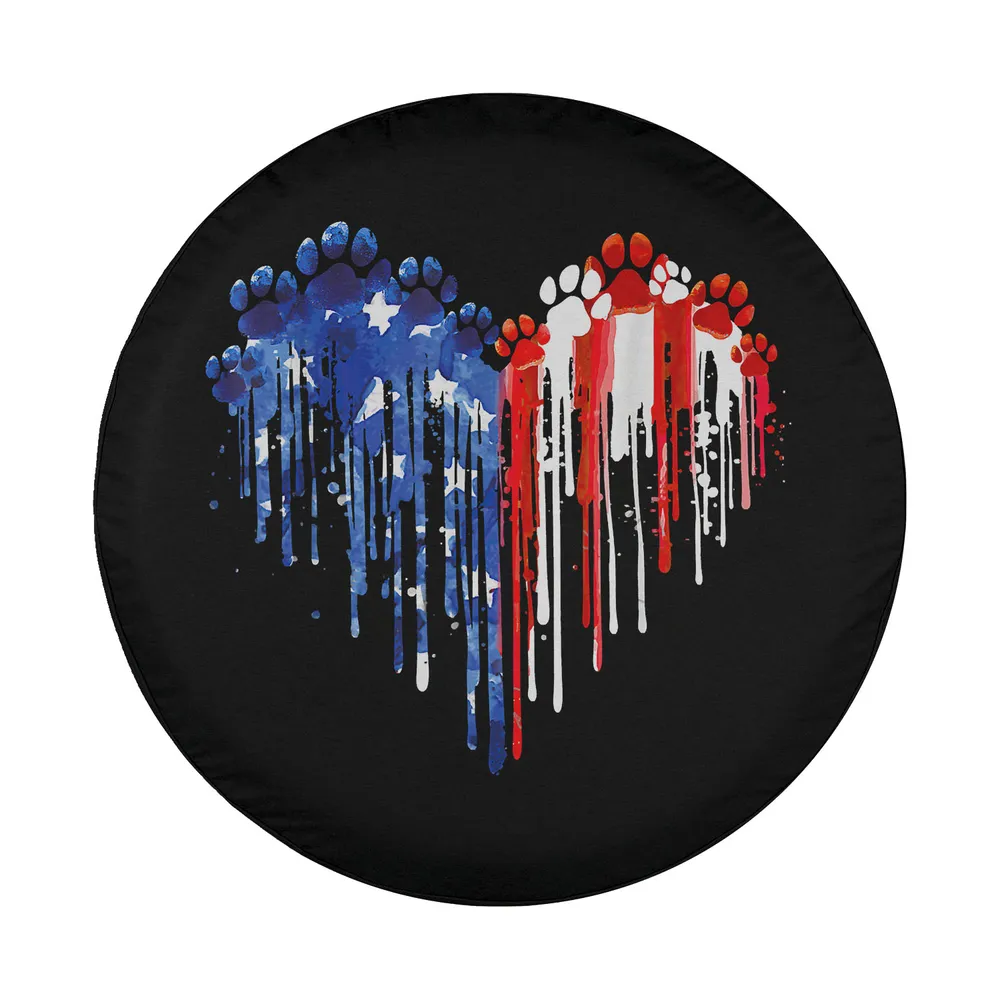 Patriotic dripping heart dog paw American flag design for tire cover