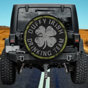 Distressed clover Duffy Irish Drinking Team spare tire cover no camera hole