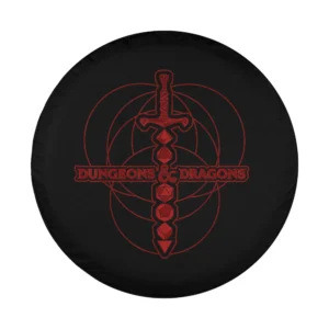 Dungeons & Dragons dice sword logo minimalist red line art spare tire cover design