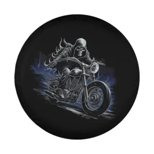 dusky skeleton flaming motorcycle hell biker design for spare tire cover