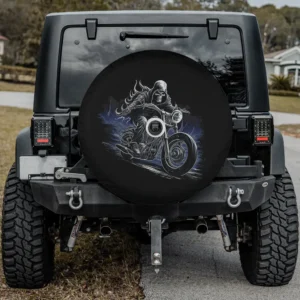 dusky skeleton flaming motorcycle hell biker spare tire cover with camera hole
