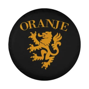 Gold Dutch lion and ORANJE text Netherlands design for spare tire cover
