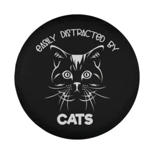 kitten face line art and easily distracted by cats text design for spare tire cover
